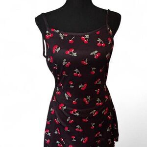 NWOT Black & Red Cherry Print Mini Romper - Size S